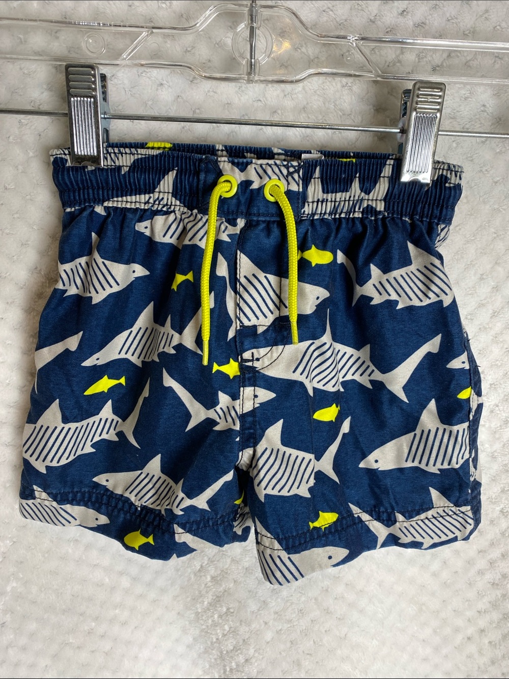 Tea Collection Boys Navy Shark Print Swim Trunks Shorts with Yellow Drawstring